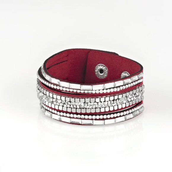 Paparazzi Jewelry Accessories - Rebel In Rhinestones - Red Bracelet - Vintage - Picture 4 of 4
